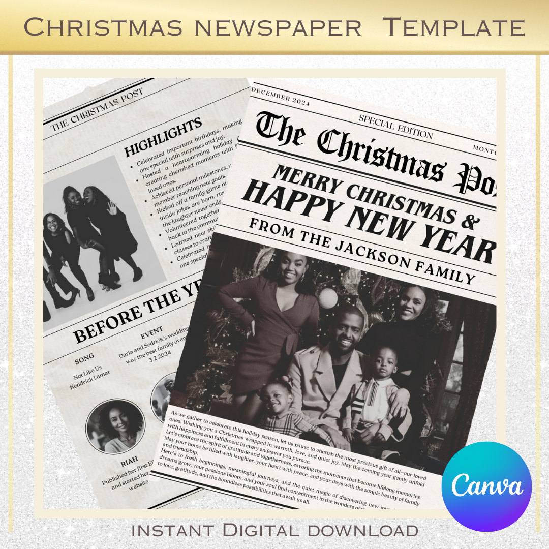 Christmas Newspaper “Post” Template Digital Download