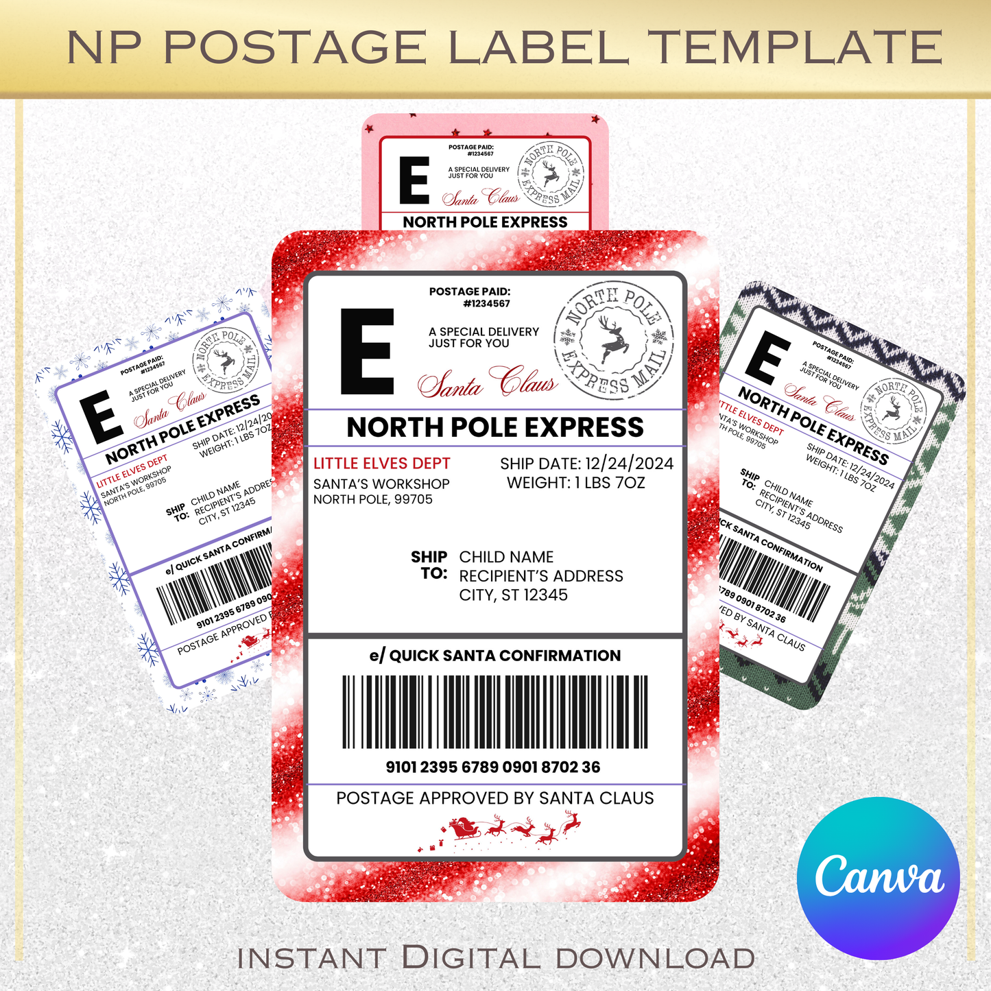 North Pole Express Postage Canva Template